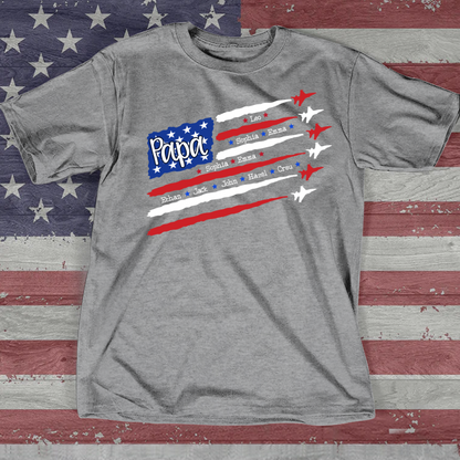 American Flag Jet Fighter 4th of july Papa with kids CL01 T-Shirt
