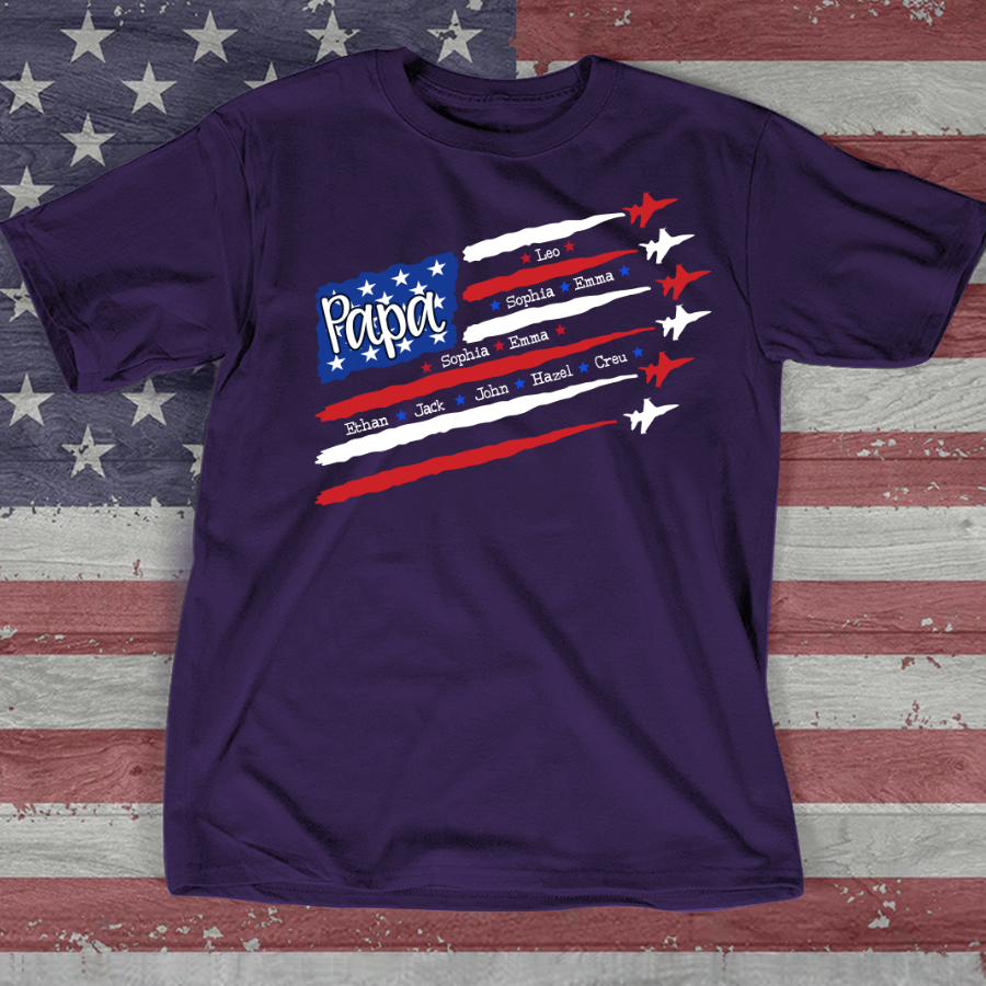 American Flag Jet Fighter 4th of july Papa with kids CL01 T-Shirt