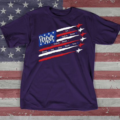 American Flag Jet Fighter 4th of july Papa with kids CL01 T-Shirt