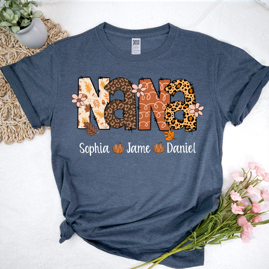 Autumn Leopard Nana And Grandkids Personalized Shirt