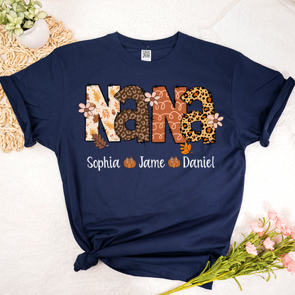 Autumn Leopard Nana And Grandkids Personalized Shirt
