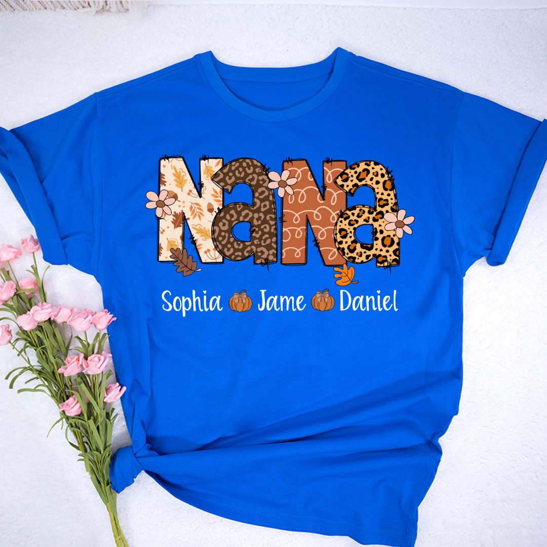 Autumn Leopard Nana And Grandkids Personalized Shirt