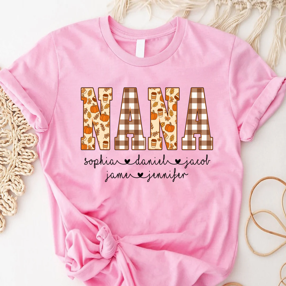 Autumn Nana Custom Nana And Grankids Fall Vibes Shirt