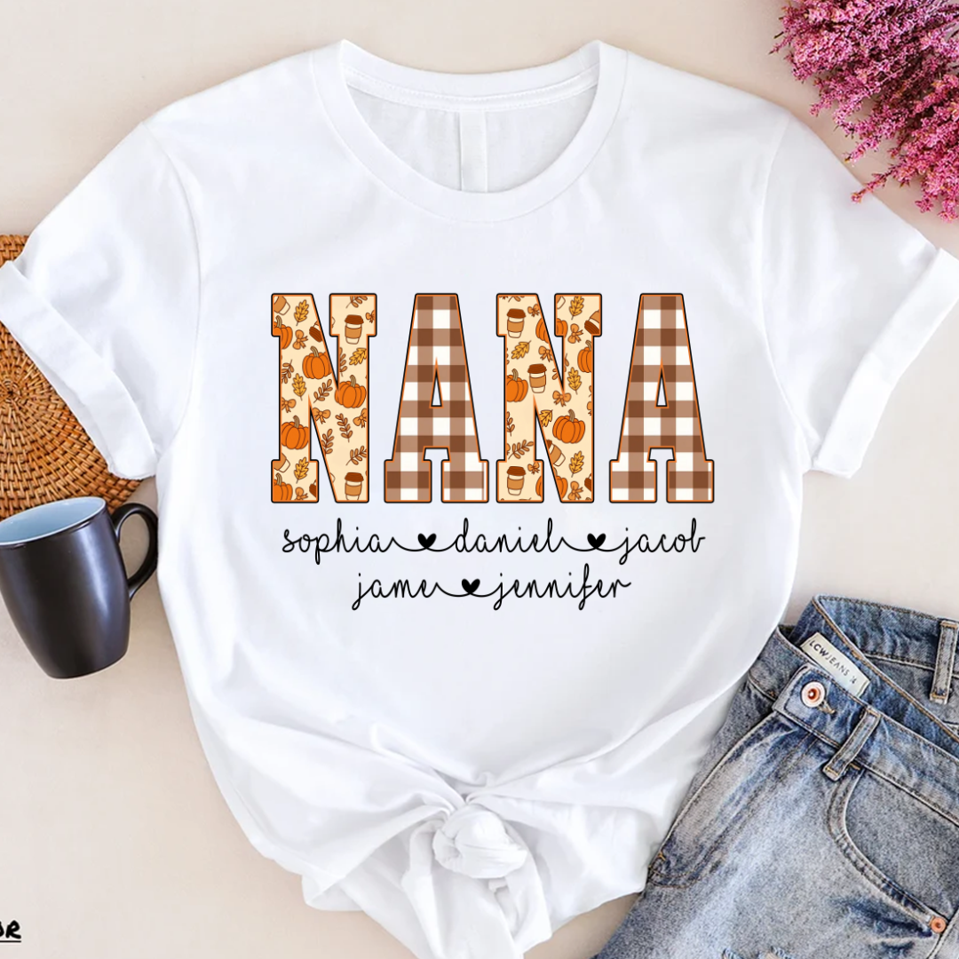 Autumn Nana Custom Nana And Grankids Fall Vibes Shirt