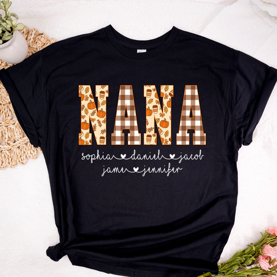 Autumn Nana Custom Nana And Grankids Fall Vibes Shirt