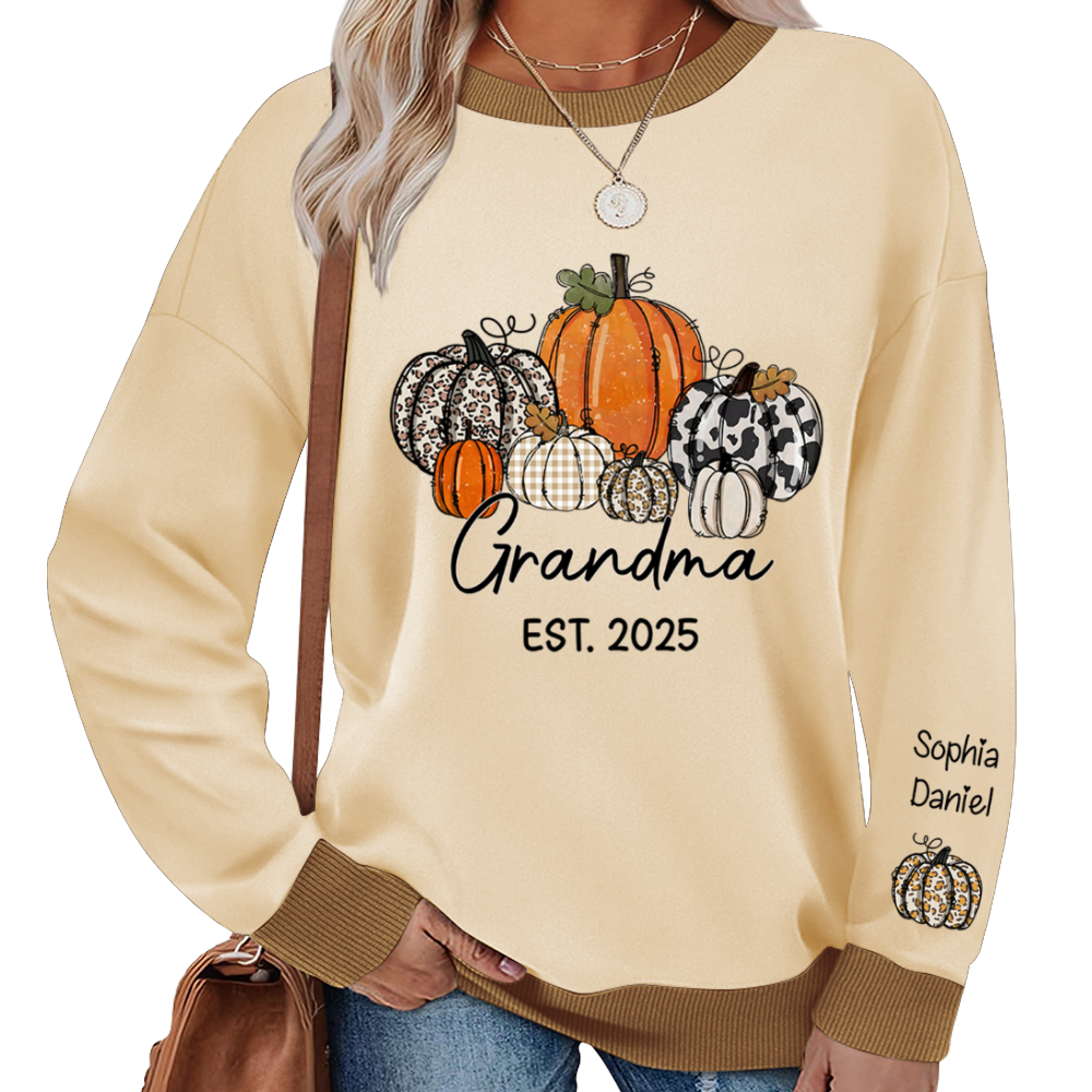 Autumn Pumpkin Grandma And Grandkids Personalized