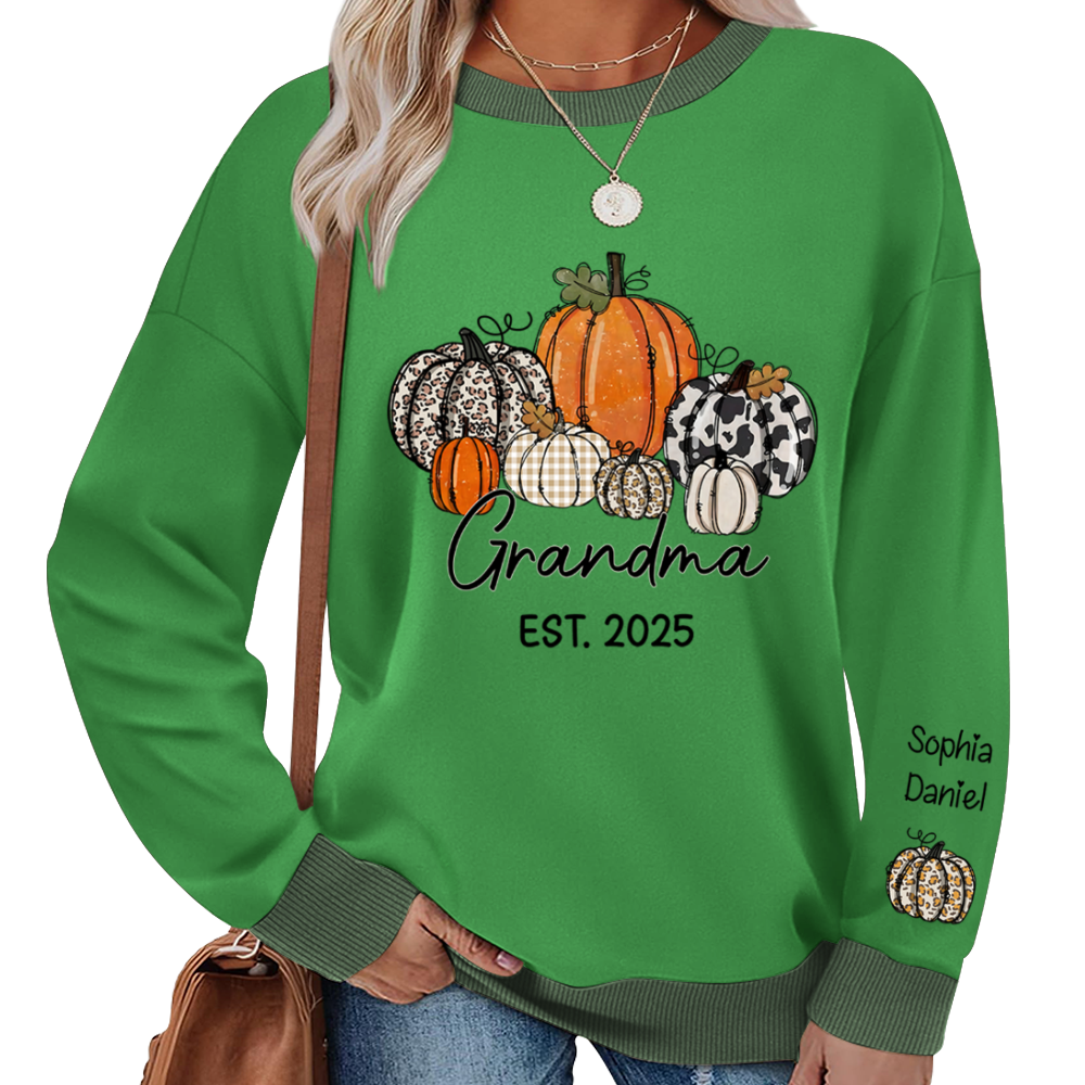Autumn Pumpkin Grandma And Grandkids Personalized