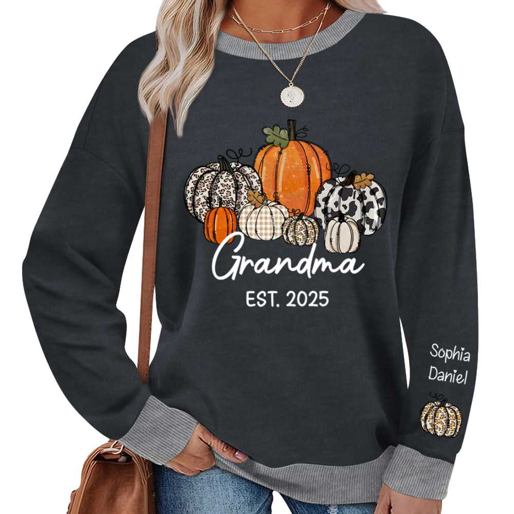 Autumn Pumpkin Grandma And Grandkids Personalized