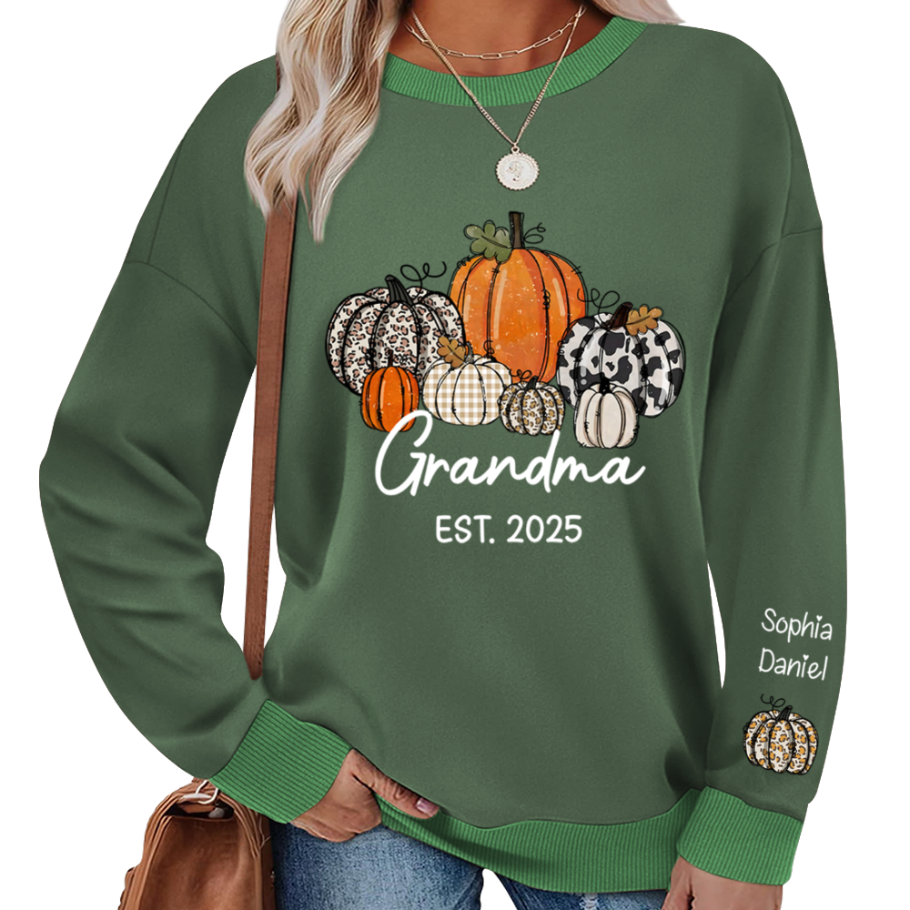Autumn Pumpkin Grandma And Grandkids Personalized