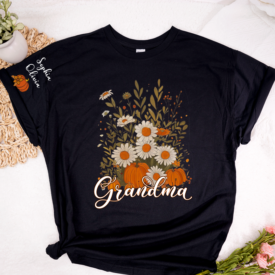 Autumn Pumpkin Grandma Custom Grandma And Grandkids Shirt