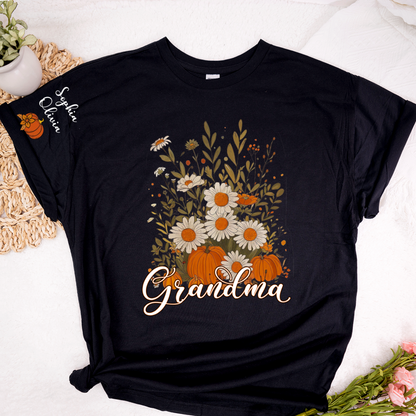 Autumn Pumpkin Grandma Custom Grandma And Grandkids Shirt