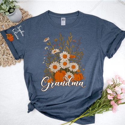 Autumn Pumpkin Grandma Custom Grandma And Grandkids Shirt