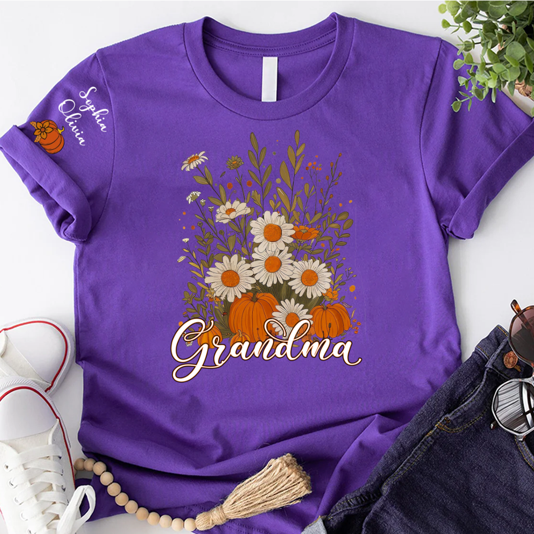 Autumn Pumpkin Grandma Custom Grandma And Grandkids Shirt