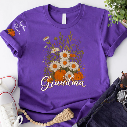 Autumn Pumpkin Grandma Custom Grandma And Grandkids Shirt