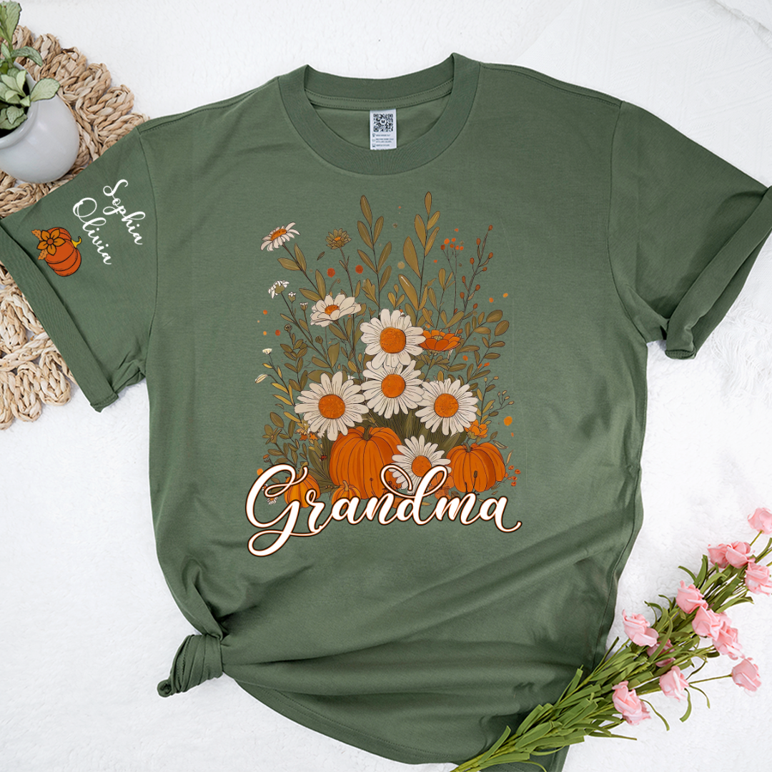 Autumn Pumpkin Grandma Custom Grandma And Grandkids Shirt