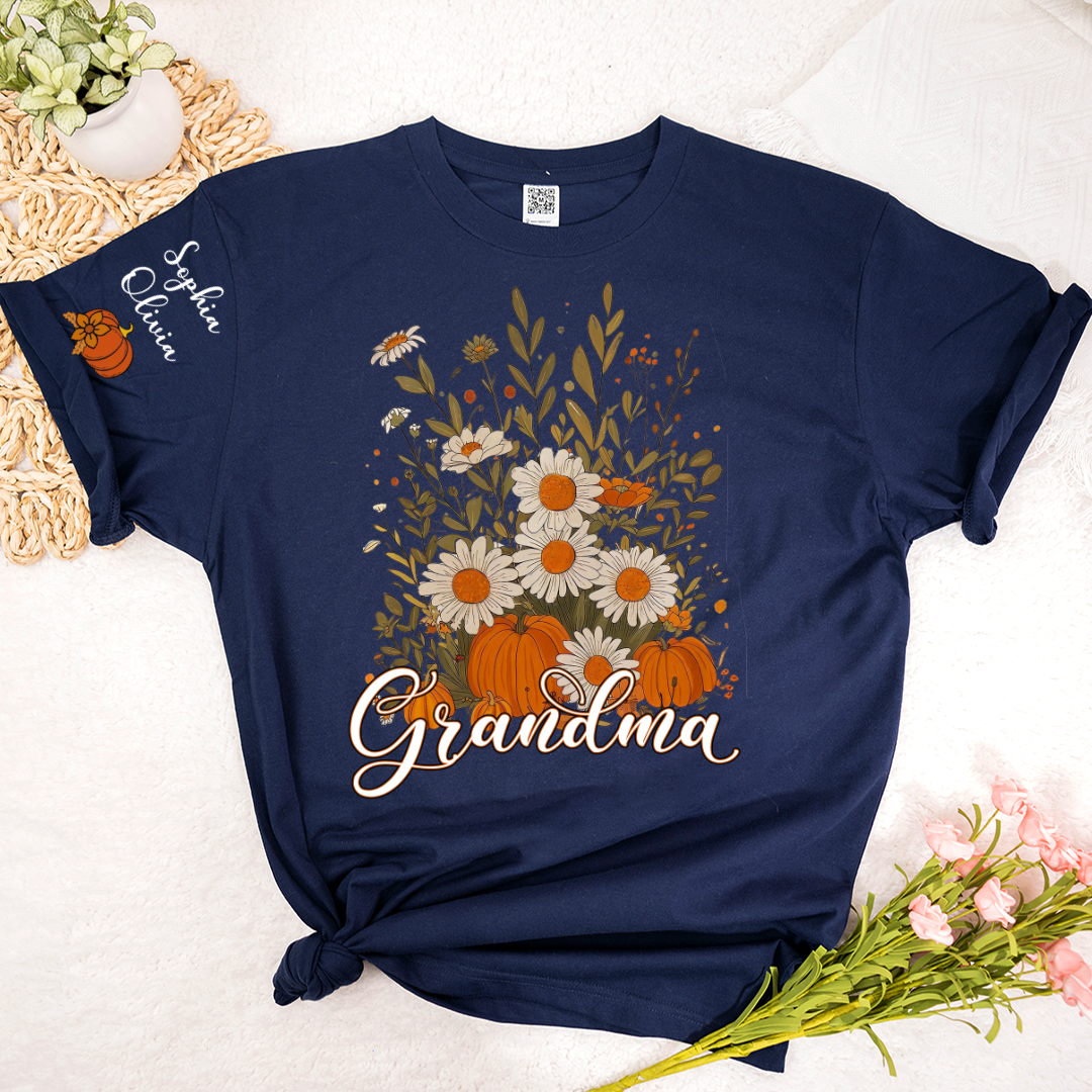 Autumn Pumpkin Grandma Custom Grandma And Grandkids Shirt