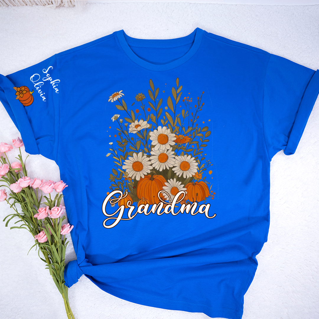 Autumn Pumpkin Grandma Custom Grandma And Grandkids Shirt