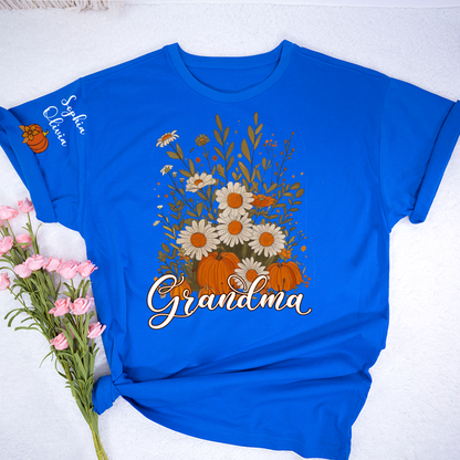 Autumn Pumpkin Grandma Custom Grandma And Grandkids Shirt