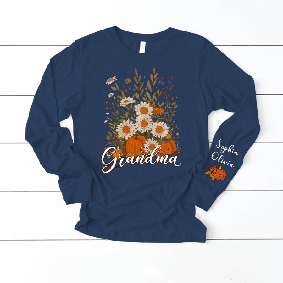 Autumn Pumpkin Grandma Custom Grandma And Grandkids Shirt