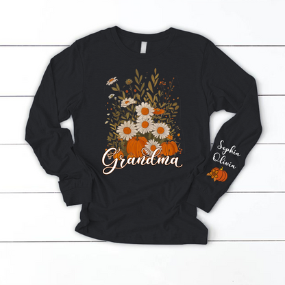 Autumn Pumpkin Grandma Custom Grandma And Grandkids Shirt