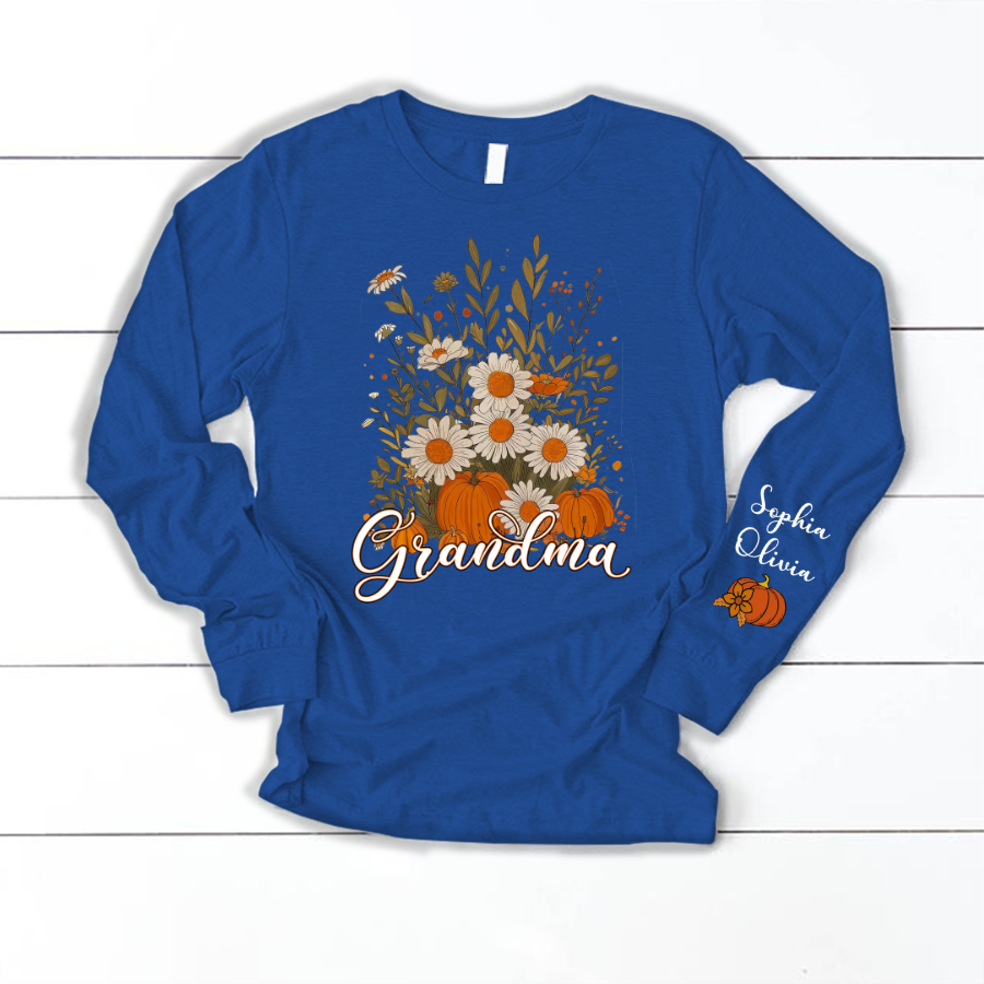 Autumn Pumpkin Grandma Custom Grandma And Grandkids Shirt