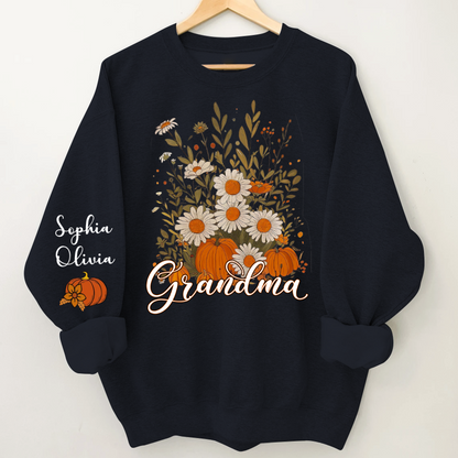 Autumn Pumpkin Grandma Custom Grandma And Grandkids Shirt