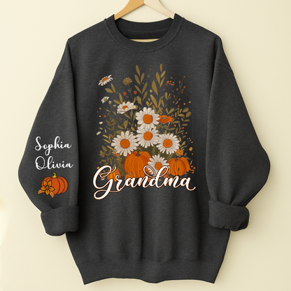 Autumn Pumpkin Grandma Custom Grandma And Grandkids Shirt