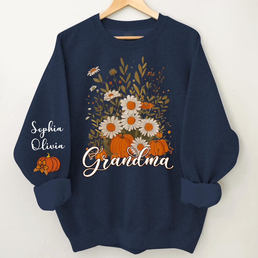 Autumn Pumpkin Grandma Custom Grandma And Grandkids Shirt