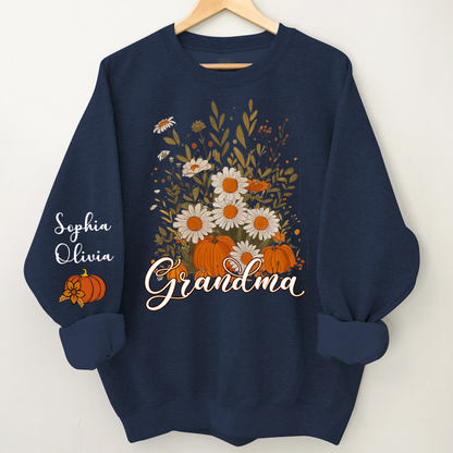 Autumn Pumpkin Grandma Custom Grandma And Grandkids Shirt