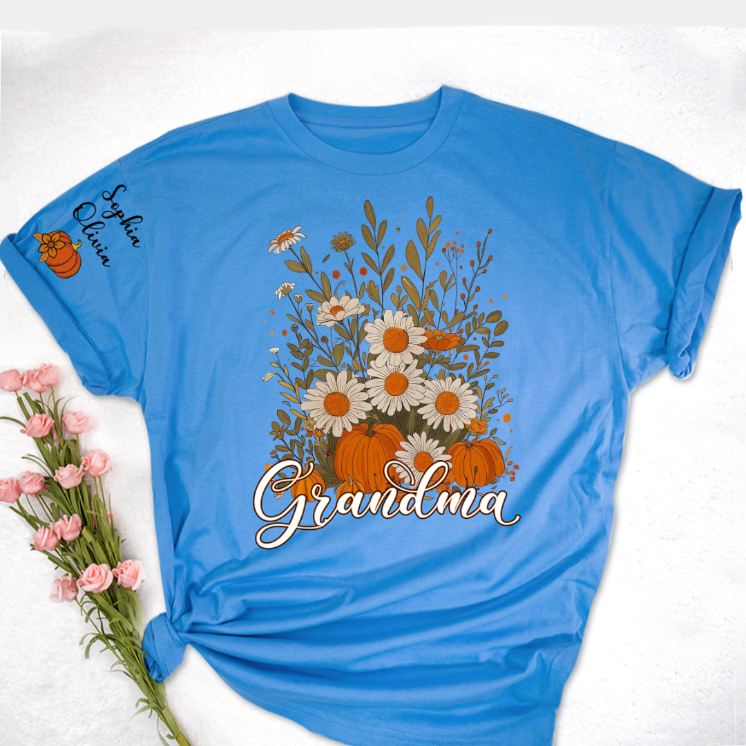 Autumn Pumpkin Grandma Custom Grandma And Grandkids Shirt