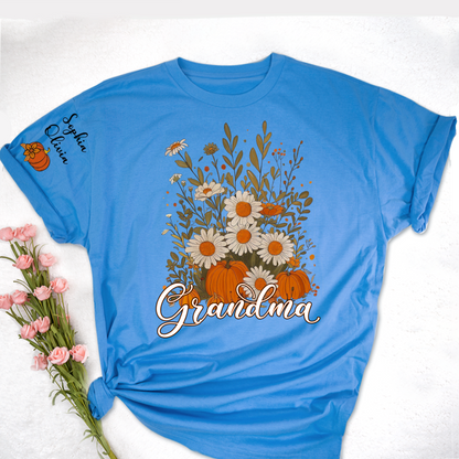 Autumn Pumpkin Grandma Custom Grandma And Grandkids Shirt