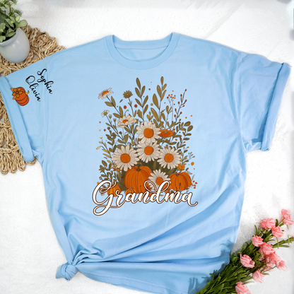 Autumn Pumpkin Grandma Custom Grandma And Grandkids Shirt