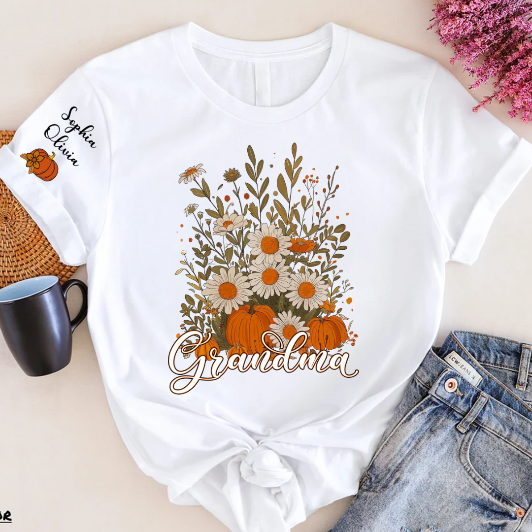 Autumn Pumpkin Grandma Custom Grandma And Grandkids Shirt