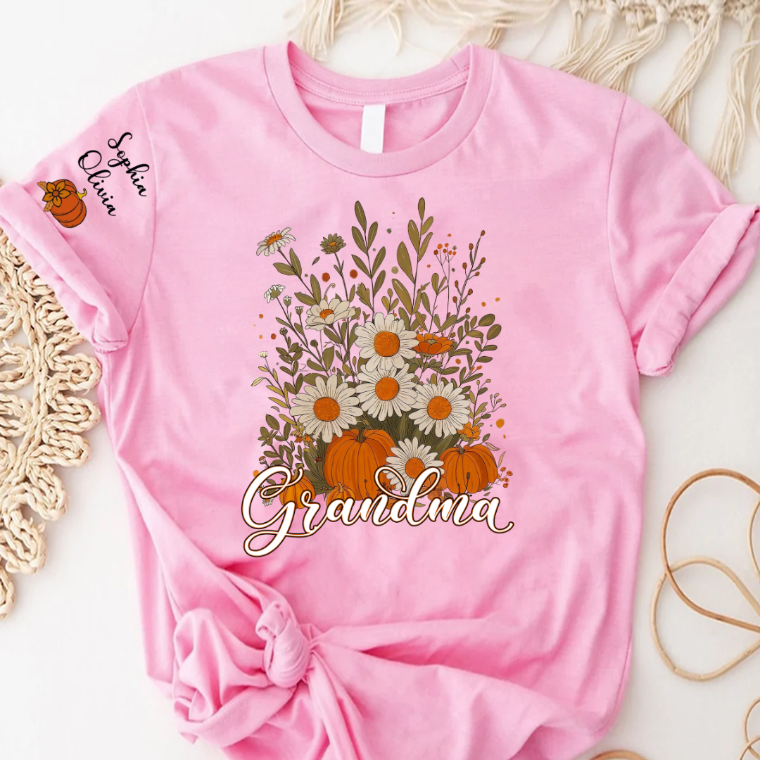 Autumn Pumpkin Grandma Custom Grandma And Grandkids Shirt