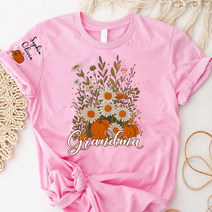 Autumn Pumpkin Grandma Custom Grandma And Grandkids Shirt