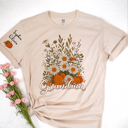 Autumn Pumpkin Grandma Custom Grandma And Grandkids Shirt