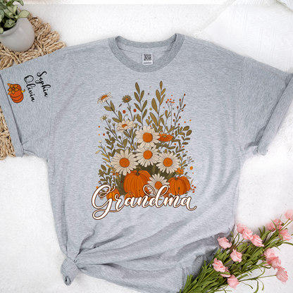 Autumn Pumpkin Grandma Custom Grandma And Grandkids Shirt
