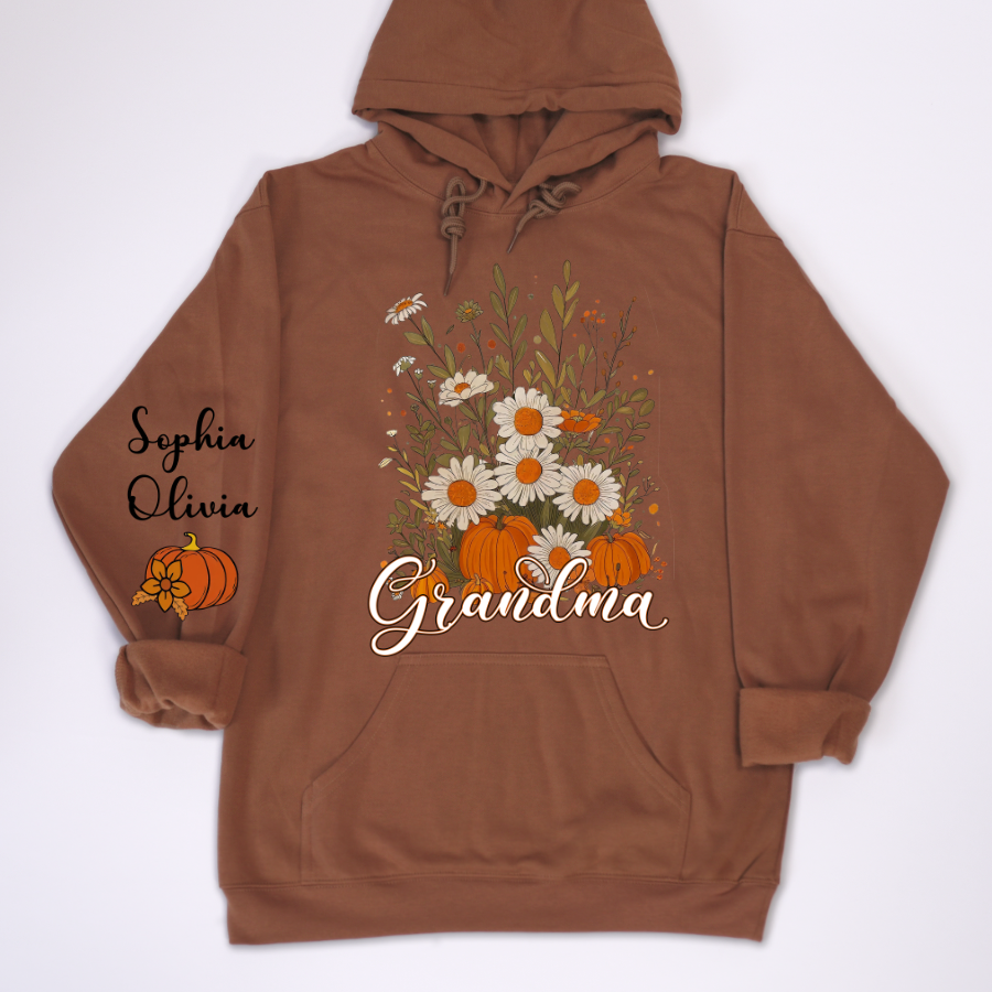 Autumn Pumpkin Grandma Custom Grandma And Grandkids Shirt