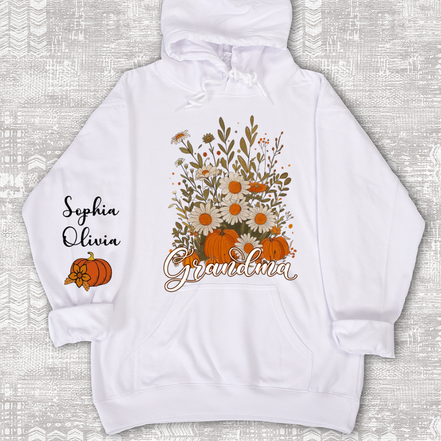 Autumn Pumpkin Grandma Custom Grandma And Grandkids Shirt