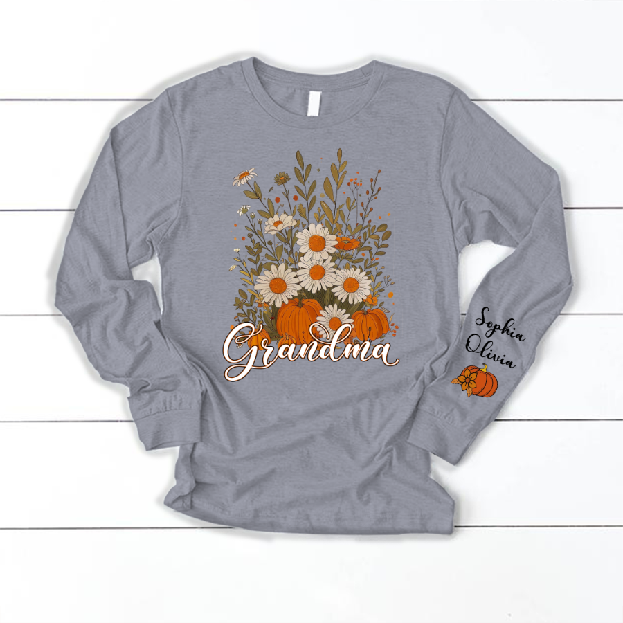 Autumn Pumpkin Grandma Custom Grandma And Grandkids Shirt