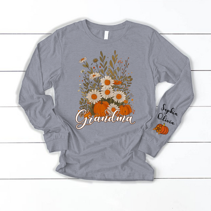 Autumn Pumpkin Grandma Custom Grandma And Grandkids Shirt