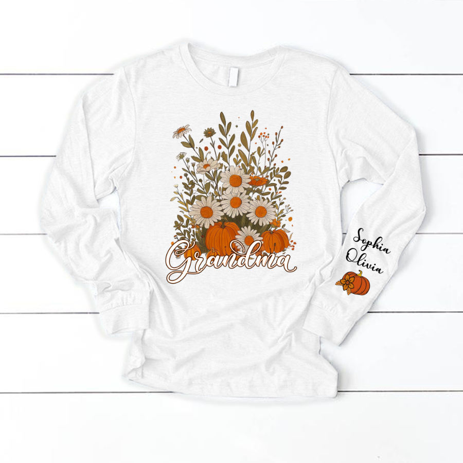 Autumn Pumpkin Grandma Custom Grandma And Grandkids Shirt