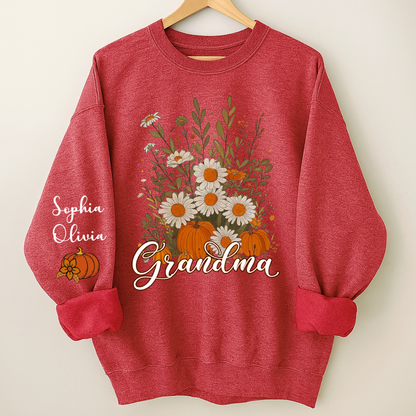 Autumn Pumpkin Grandma Custom Grandma And Grandkids Shirt