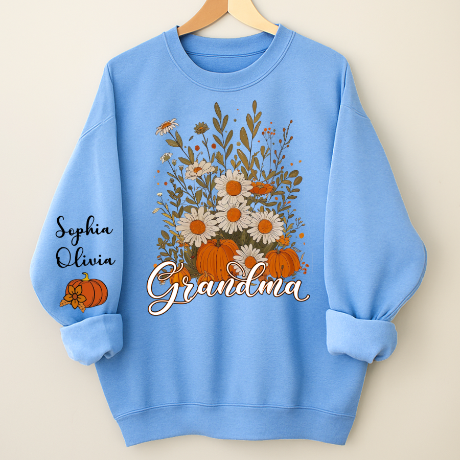 Autumn Pumpkin Grandma Custom Grandma And Grandkids Shirt