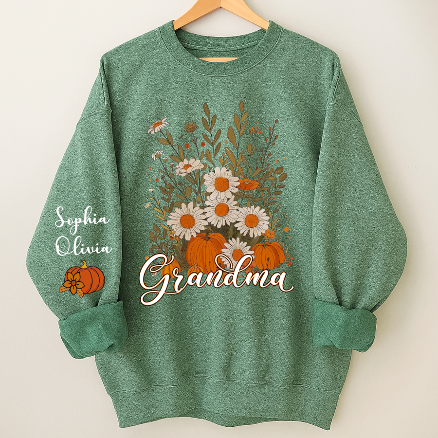 Autumn Pumpkin Grandma Custom Grandma And Grandkids Shirt