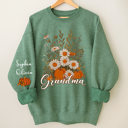 Autumn Pumpkin Grandma Custom Grandma And Grandkids Shirt