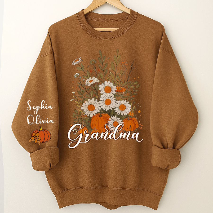 Autumn Pumpkin Grandma Custom Grandma And Grandkids Shirt