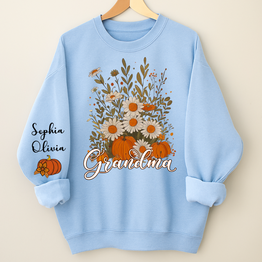 Autumn Pumpkin Grandma Custom Grandma And Grandkids Shirt