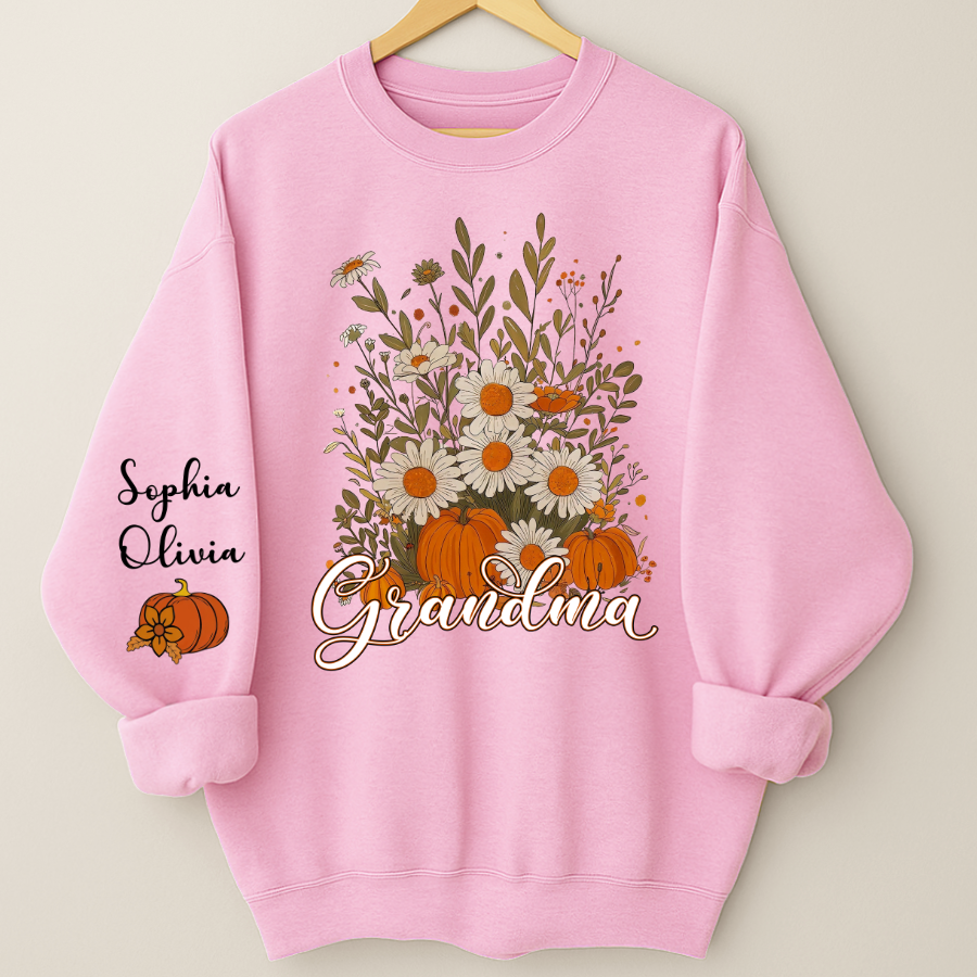 Autumn Pumpkin Grandma Custom Grandma And Grandkids Shirt