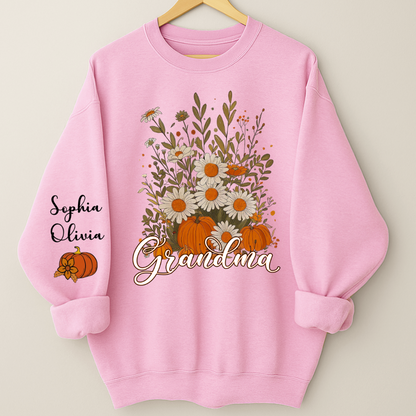 Autumn Pumpkin Grandma Custom Grandma And Grandkids Shirt